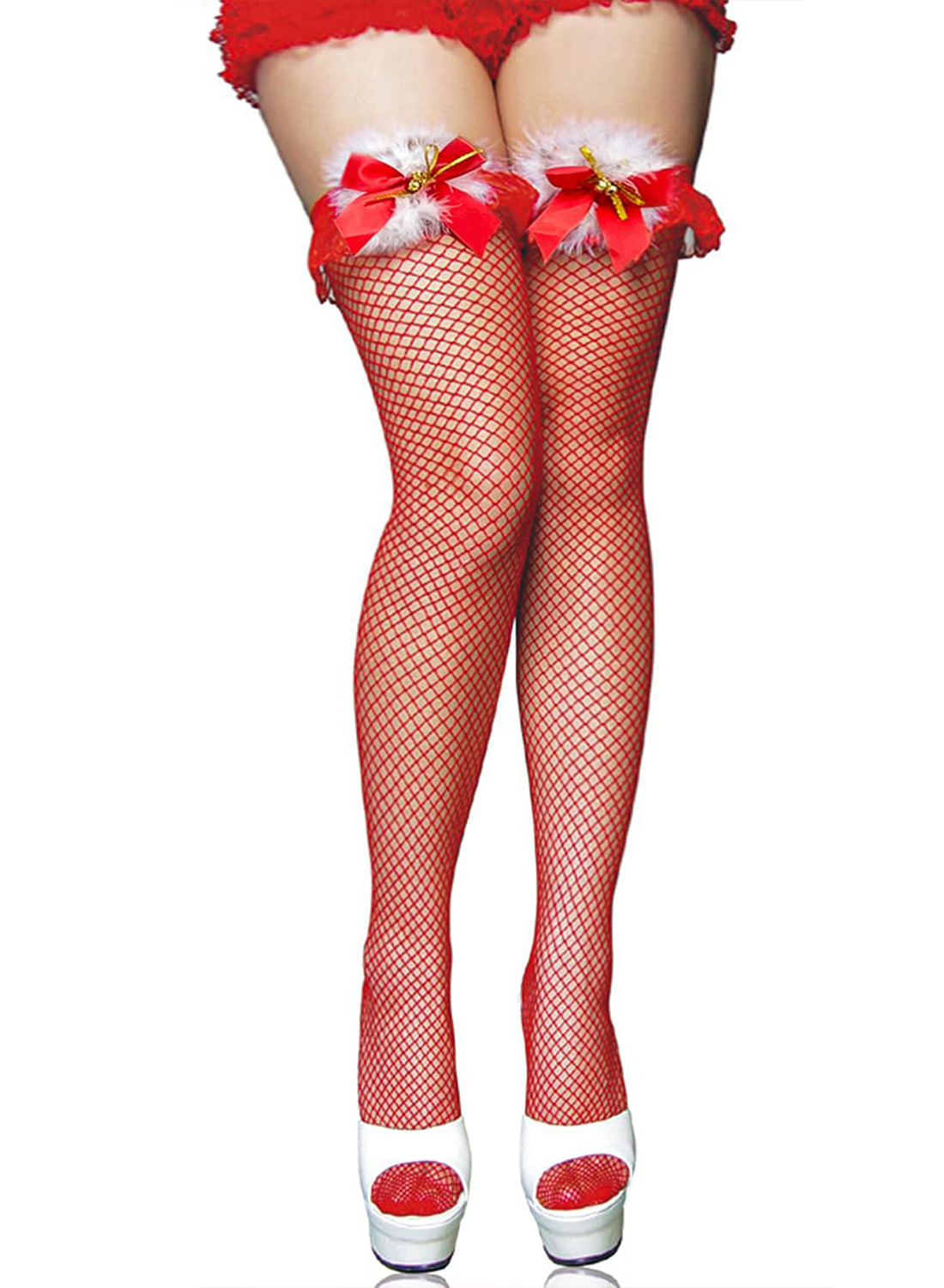 Women's Christmas Over-the-Knee Stockings Sexy Fishnet Underwear Pantyhose Red