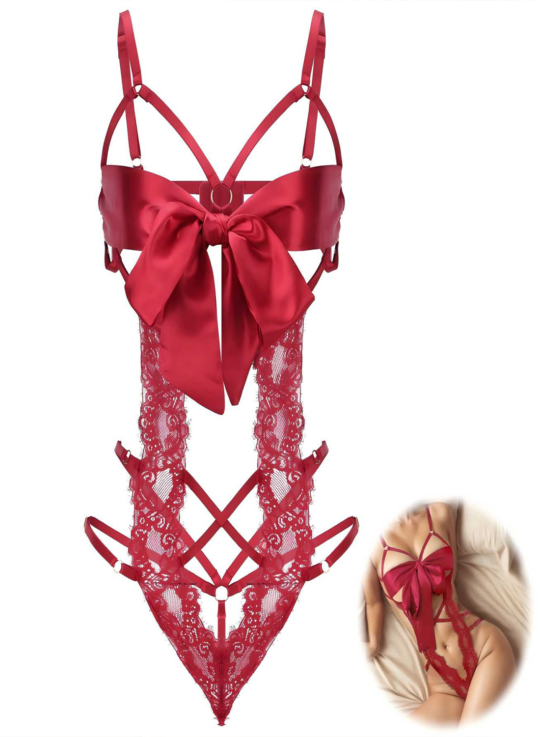 Women Sexy Lingerie Set Unwrap Me Bow Tie Lingerie Lace Smooth Ribbon Lingerie for Ladies Valentines